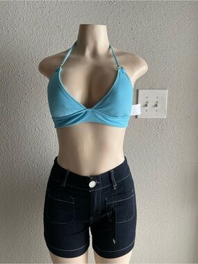 BECCA Aqua Ribbed Halter Bikini Top
